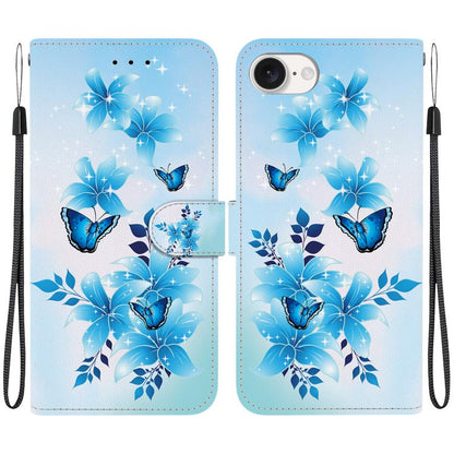 For iPhone 16e Crystal Texture Colored Drawing Leather Phone Case(Blue Butterflies) by bashfashion