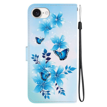For iPhone 16e Crystal Texture Colored Drawing Leather Phone Case(Blue Butterflies) by bashfashion