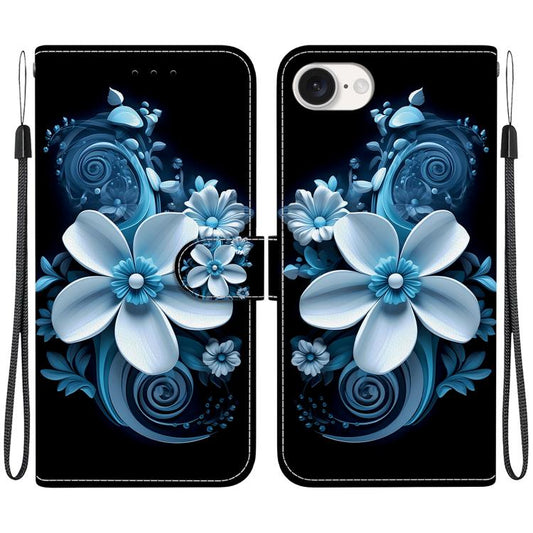 For iPhone 16e Crystal Texture Colored Drawing Leather Phone Case(Black Orchid) by bashfashion