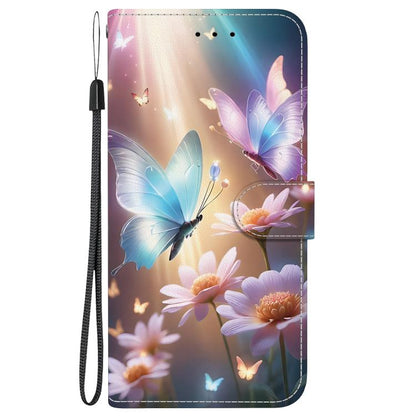 For iPhone 16e Crystal Texture Colored Drawing Leather Phone Case(Butterfly Love Flower) by bashfashion