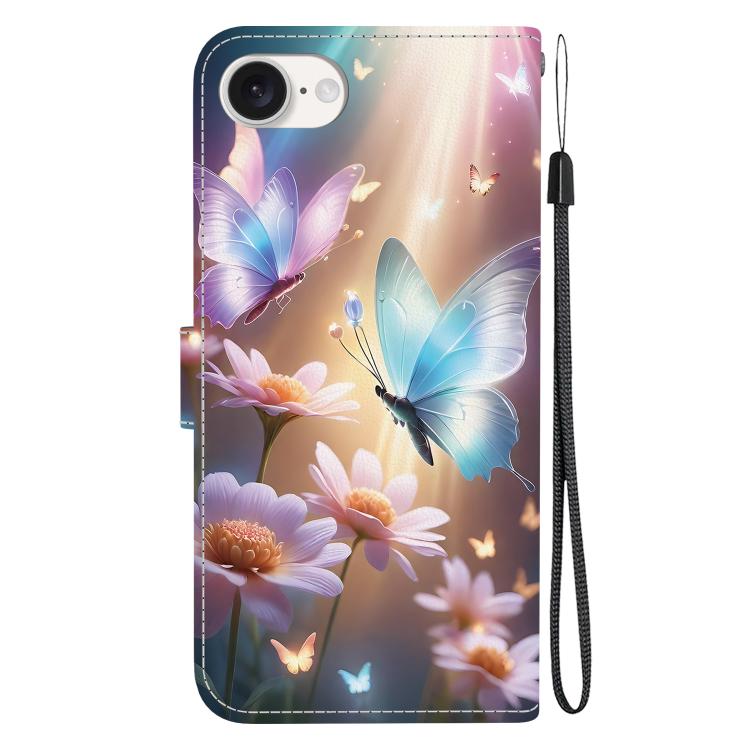 For iPhone 16e Crystal Texture Colored Drawing Leather Phone Case(Butterfly Love Flower) by bashfashion