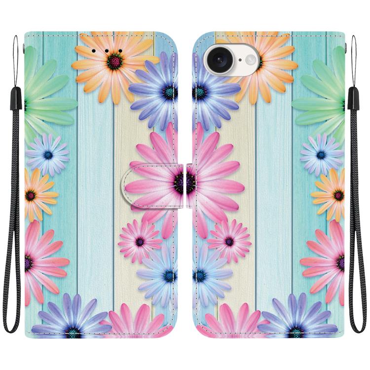 For iPhone 16e Crystal Texture Colored Drawing Leather Phone Case(Sunflowers) by bashfashion