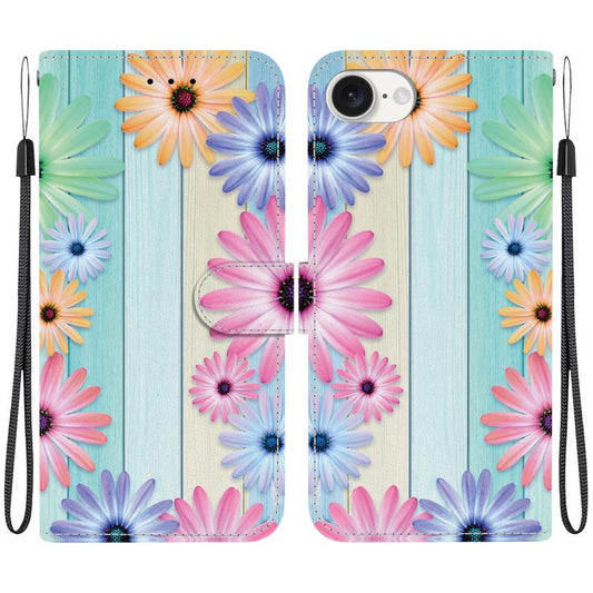 For iPhone 16e Crystal Texture Colored Drawing Leather Phone Case(Sunflowers) by bashfashion