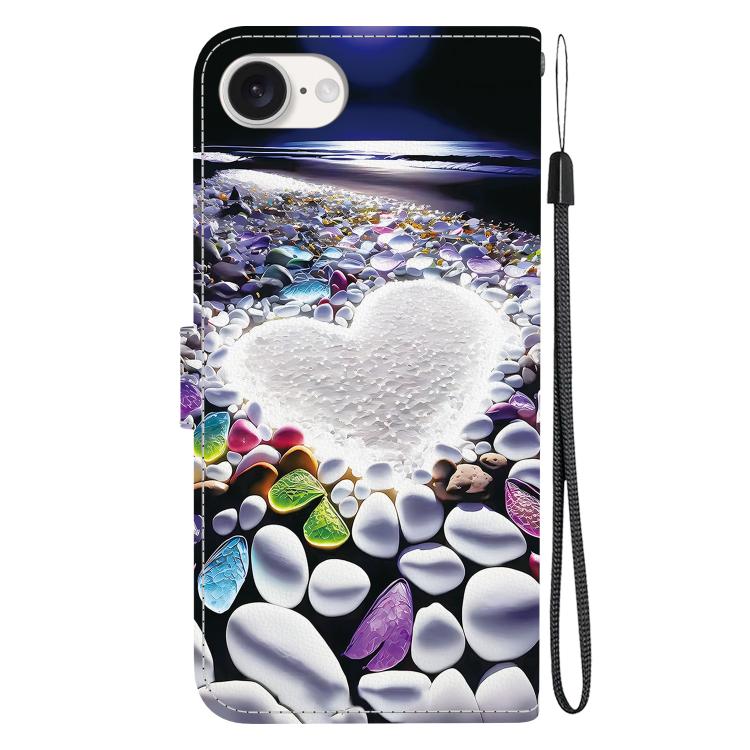 For iPhone 16e Crystal Texture Colored Drawing Leather Phone Case(Heart Shaped) by bashfashion