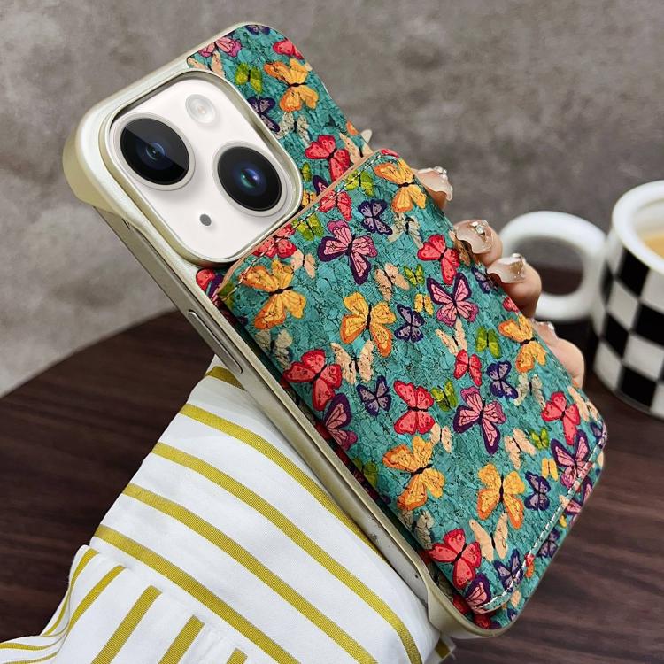 For iPhone 15 Plus / 14 Plus Denior D24 Paint MagSafe Card Slot Phone Case(Blue Butterflies) by Denior