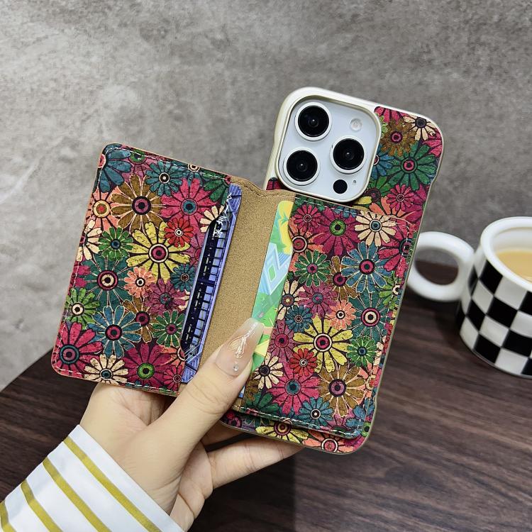 For iPhone 15 Plus / 14 Plus Denior D24 Paint MagSafe Card Slot Phone Case(Green Sunflower) by Denior