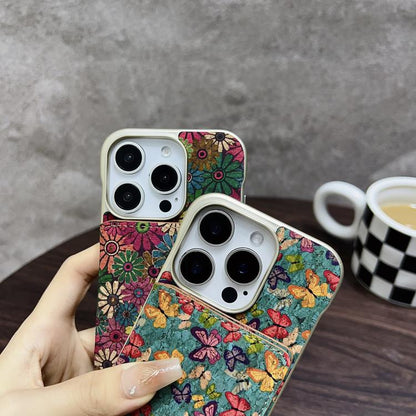 For iPhone 15 Denior D24 Paint MagSafe Card Slot Phone Case(Green Sunflower) by Denior