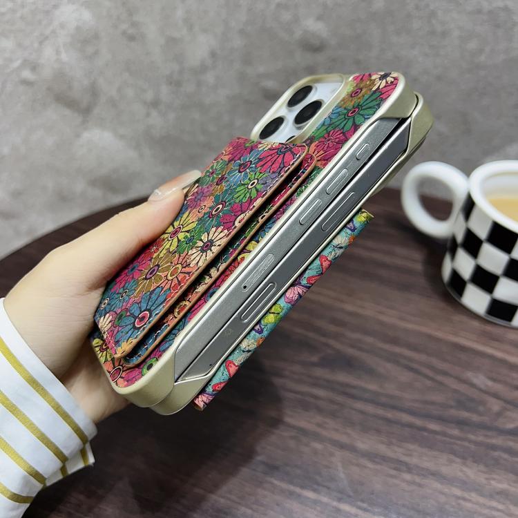 For iPhone 15 Plus / 14 Plus Denior D24 Paint MagSafe Card Slot Phone Case(Green Sunflower) by Denior