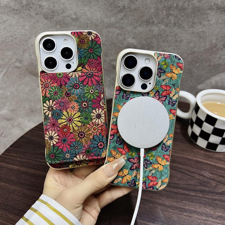 For iPhone 15 Plus / 14 Plus Denior D24 Paint MagSafe Card Slot Phone Case(Blue Butterflies) by Denior