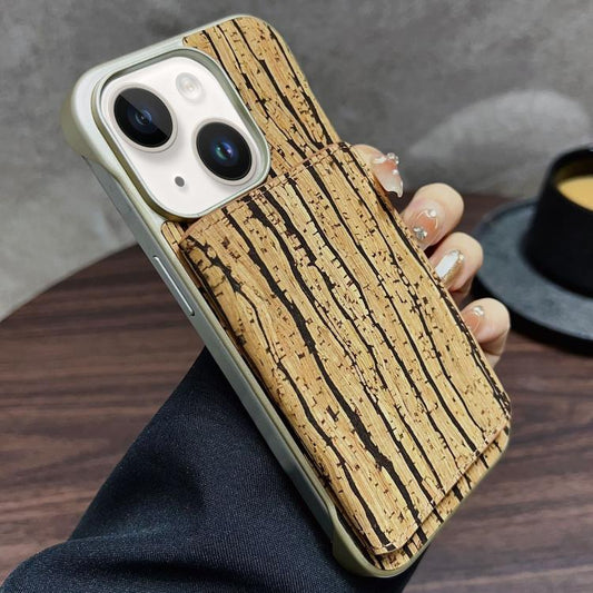 For iPhone 15 Plus / 14 Plus Denior D24 Paint MagSafe Card Slot Phone Case(Yellow Wood Grain) by Denior