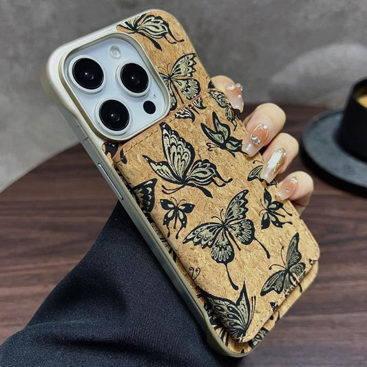 For iPhone 15 Pro Denior D24 Paint MagSafe Card Slot Phone Case(Gold Butterflies) by Denior