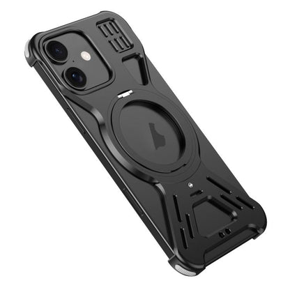 For iPhone 16 Armor 360 Holder Frameless Alloy MagSafe Phone Case(Black) by bashfashion