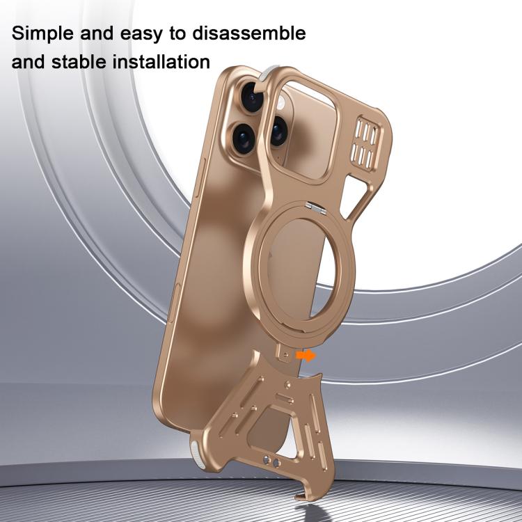 For iPhone 16 Pro Max Armor 360 Holder Frameless Alloy MagSafe Phone Case(Black) by bashfashion