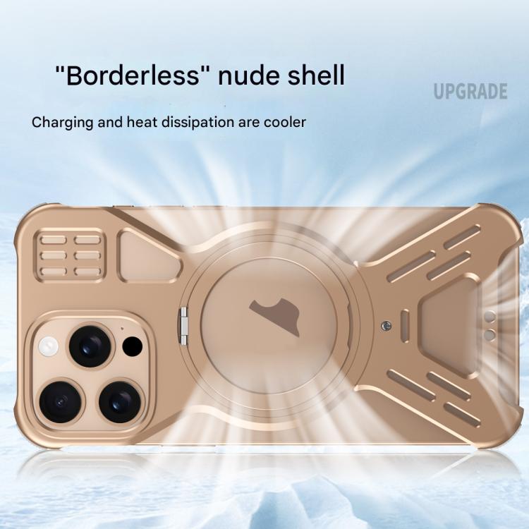 For iPhone 15 Pro Max Armor 360 Holder Frameless Alloy MagSafe Phone Case(Desert Gold) by bashfashion