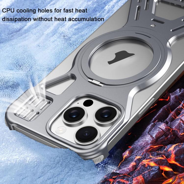For iPhone 16 Pro Max Armor 360 Holder Frameless Alloy MagSafe Phone Case(Space Gray) by bashfashion