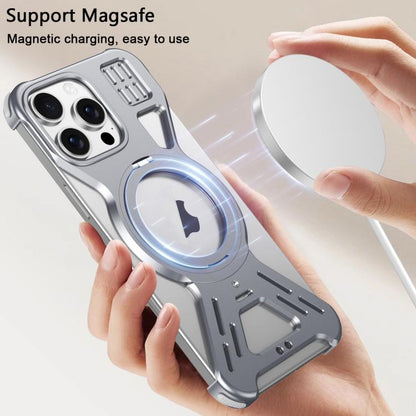 For iPhone 16 Pro Max Armor 360 Holder Frameless Alloy MagSafe Phone Case(Space Gray) by bashfashion