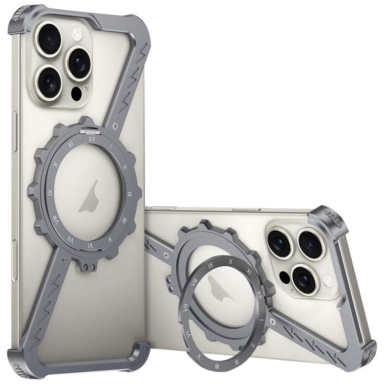 For iPhone 16 Pro Z-shaped Frameless Metal 360 Holder MagSafe Phone Case(Space Grey) by bashfashion