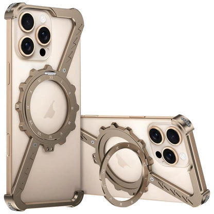 For iPhone 16 Pro Z-shaped Frameless Metal 360 Holder MagSafe Phone Case(Desert Gold) by bashfashion