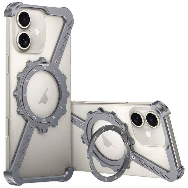 For iPhone 16 Z-shaped Frameless Metal 360 Holder MagSafe Phone Case(Space Grey) by bashfashion