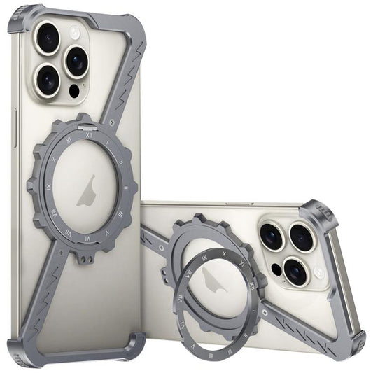 For iPhone 15 Pro Max Z-shaped Frameless Metal 360 Holder MagSafe Phone Case(Space Grey) by bashfashion