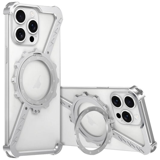 For iPhone 15 Pro Z-shaped Frameless Metal 360 Holder MagSafe Phone Case(Space Silver) by bashfashion