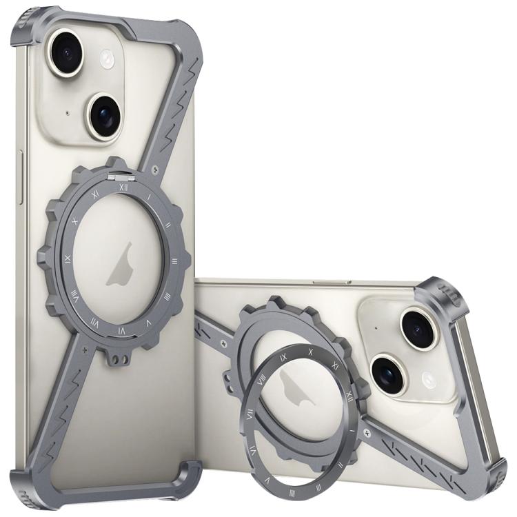 For iPhone 15 Z-shaped Frameless Metal 360 Holder MagSafe Phone Case(Space Grey) by bashfashion