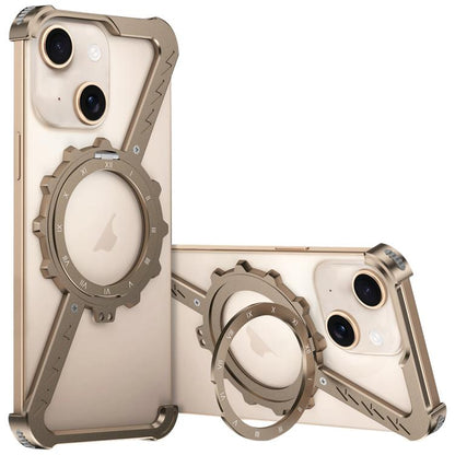 For iPhone 13 Z-shaped Frameless Metal 360 Holder MagSafe Phone Case(Desert Gold) by bashfashion