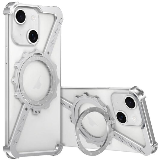 For iPhone 13 Z-shaped Frameless Metal 360 Holder MagSafe Phone Case(Space Silver) by bashfashion