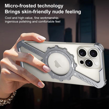 For iPhone 13 Pro Max Z-shaped Frameless Metal 360 Holder MagSafe Phone Case(Black) by bashfashion