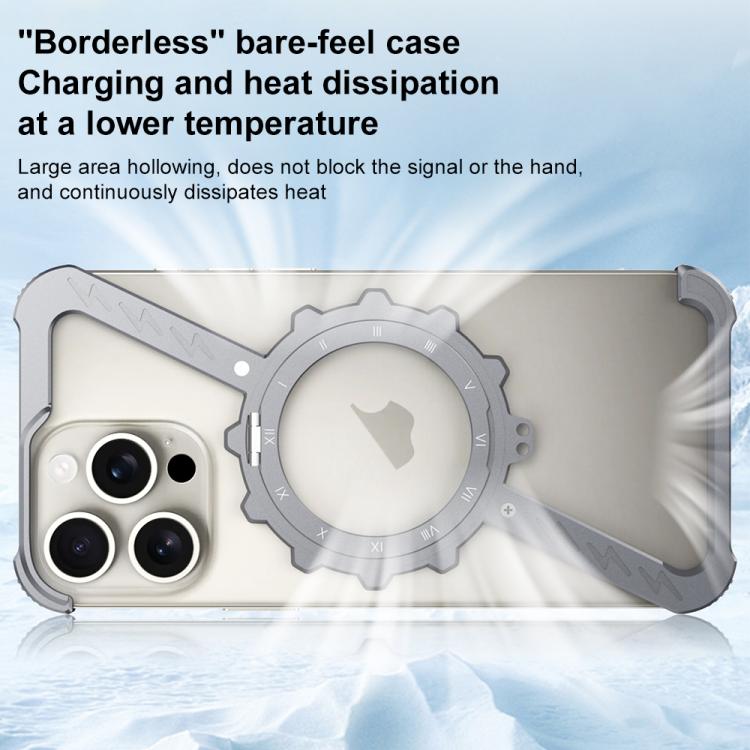 For iPhone 15 Pro Max Z-shaped Frameless Metal 360 Holder MagSafe Phone Case(Space Silver) by bashfashion