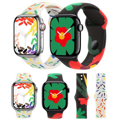 For Apple Watch 46mm / 49mm / 45mm / 44mm Sport Silicone Watch Band(Flower) by bashfashion