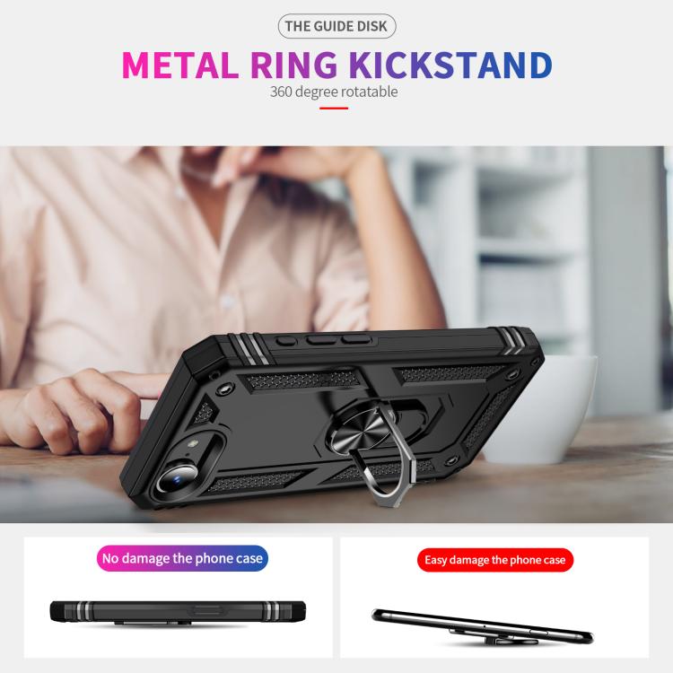 For iPhone 16e Shockproof TPU Hybrid PC Phone Case with Holder(Black) by bashfashion