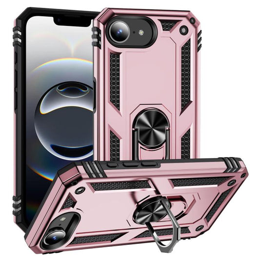 For iPhone 16e Shockproof TPU Hybrid PC Phone Case with Holder(Rose Gold) by bashfashion