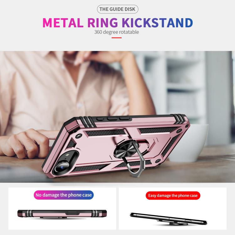 For iPhone 16e Shockproof TPU Hybrid PC Phone Case with Holder(Rose Gold) by bashfashion