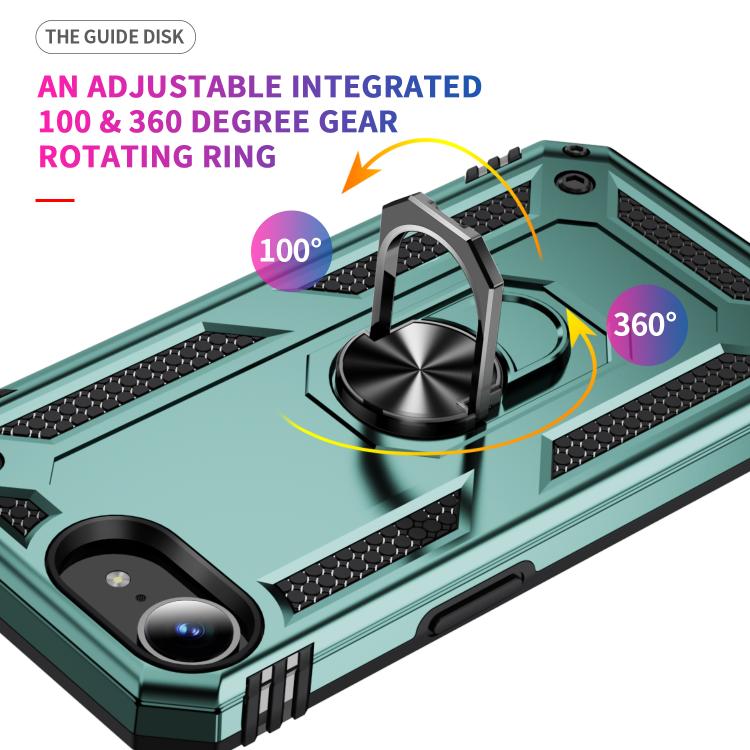 For iPhone 16e Shockproof TPU Hybrid PC Phone Case with Holder(Dark Green) by bashfashion