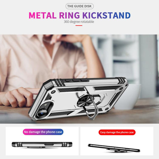 For iPhone 16e Shockproof TPU Hybrid PC Phone Case with Holder(Silver) by bashfashion