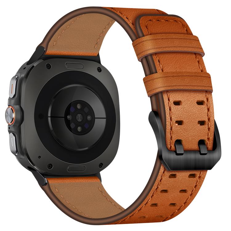For Samsung Galaxy Watch Ultra / Ultra 2025 Double Buckle Genuine Leather Watch Band(Orange) by bashfashion