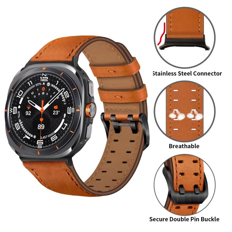 For Samsung Galaxy Watch Ultra / Ultra 2025 Double Buckle Genuine Leather Watch Band(Orange) by bashfashion