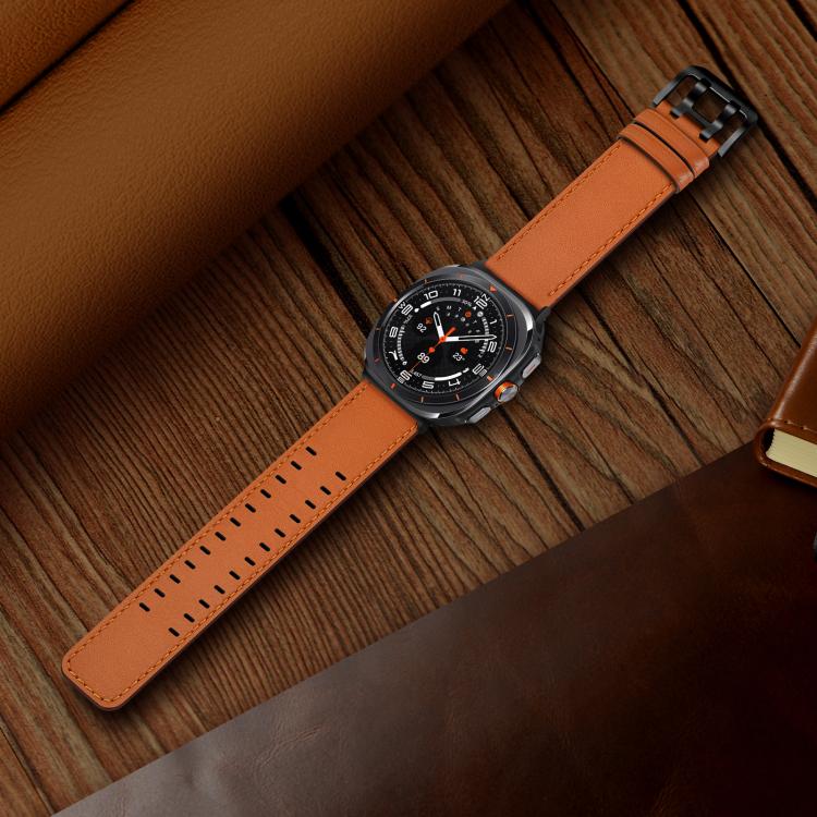 For Samsung Galaxy Watch Ultra / Ultra 2025 Double Buckle Genuine Leather Watch Band(Orange) by bashfashion