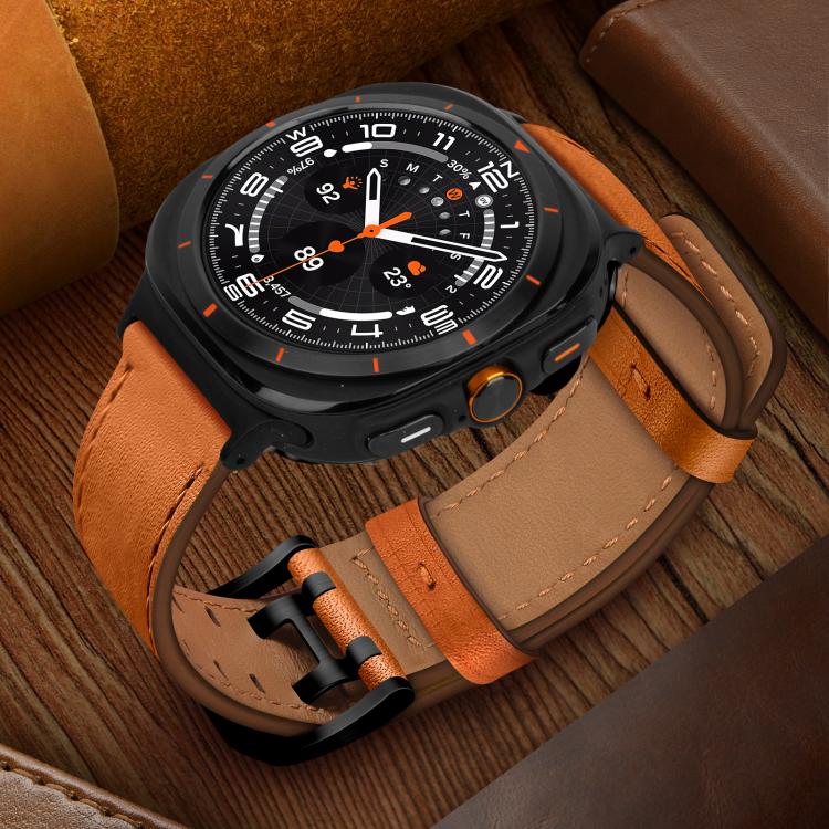 For Samsung Galaxy Watch Ultra / Ultra 2025 Double Buckle Genuine Leather Watch Band(Orange) by bashfashion