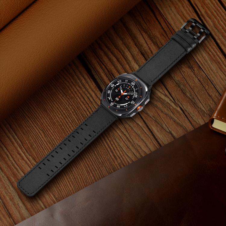 For Samsung Galaxy Watch Ultra / Ultra 2025 Double Buckle Genuine Leather Watch Band(Black) by bashfashion