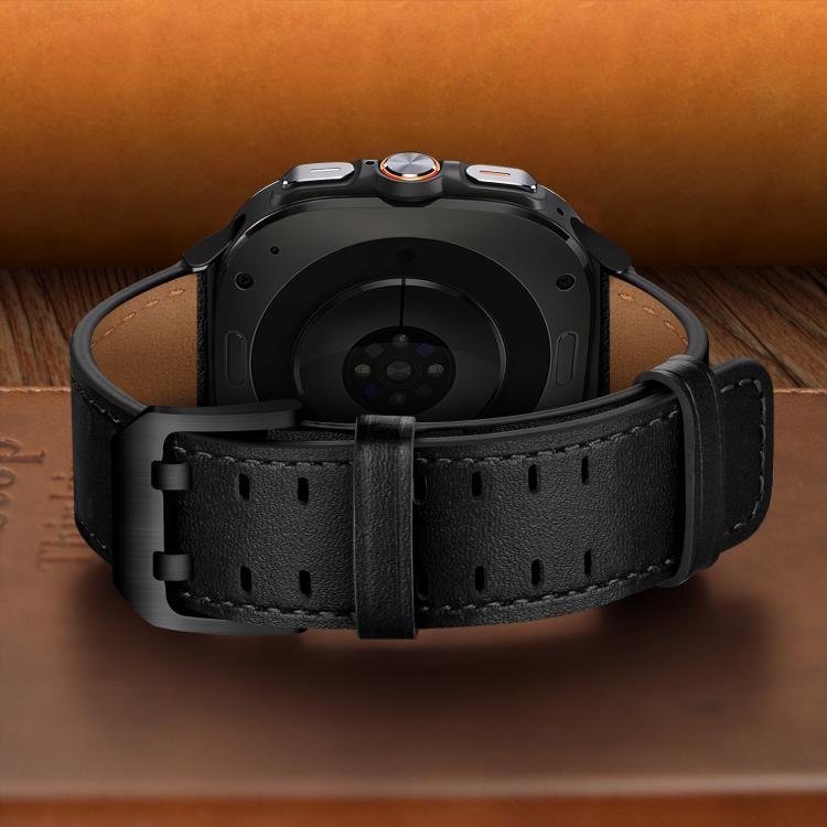 For Samsung Galaxy Watch Ultra / Ultra 2025 Double Buckle Genuine Leather Watch Band(Black) by bashfashion
