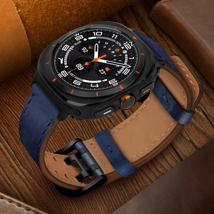 For Samsung Galaxy Watch Ultra / Ultra 2025 Double Buckle Genuine Leather Watch Band(Blue) by bashfashion