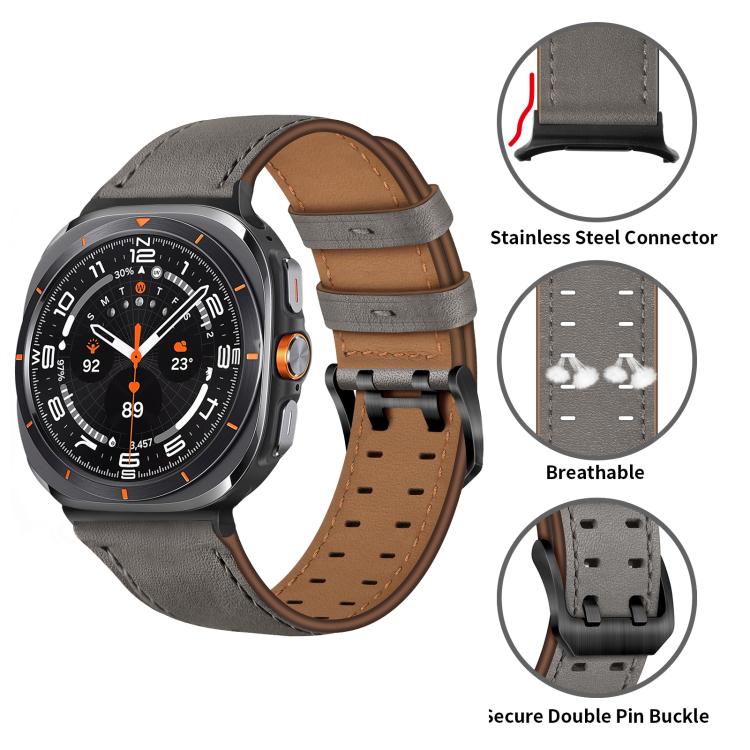 For Samsung Galaxy Watch Ultra / Ultra 2025 Double Buckle Genuine Leather Watch Band(Grey) by bashfashion