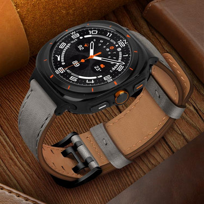 For Samsung Galaxy Watch Ultra / Ultra 2025 Double Buckle Genuine Leather Watch Band(Grey) by bashfashion