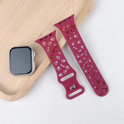 For Apple Watch 46mm / 49mm / 45mm / 44mm Dog Paw Bones Butterfly Buckle Silicone Watch Band(Rose Red) by bashfashion