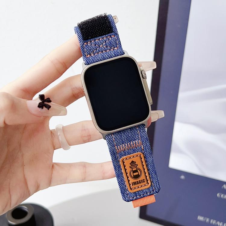 For Apple Watch 46mm / 49mm / 45mm / 44mm Denim Nylon Hook and Loop Fastener Canvas Watch Band(Blue) by bashfashion