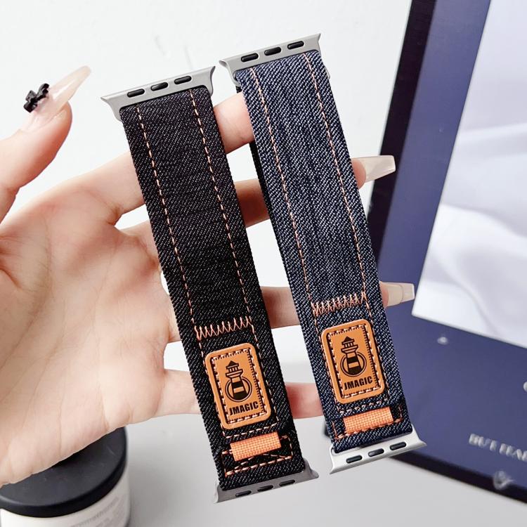 For Apple Watch 42mm / 41mm / 40mm / 38mm Denim Nylon Hook and Loop Fastener Canvas Watch Band(Dark Blue) by bashfashion