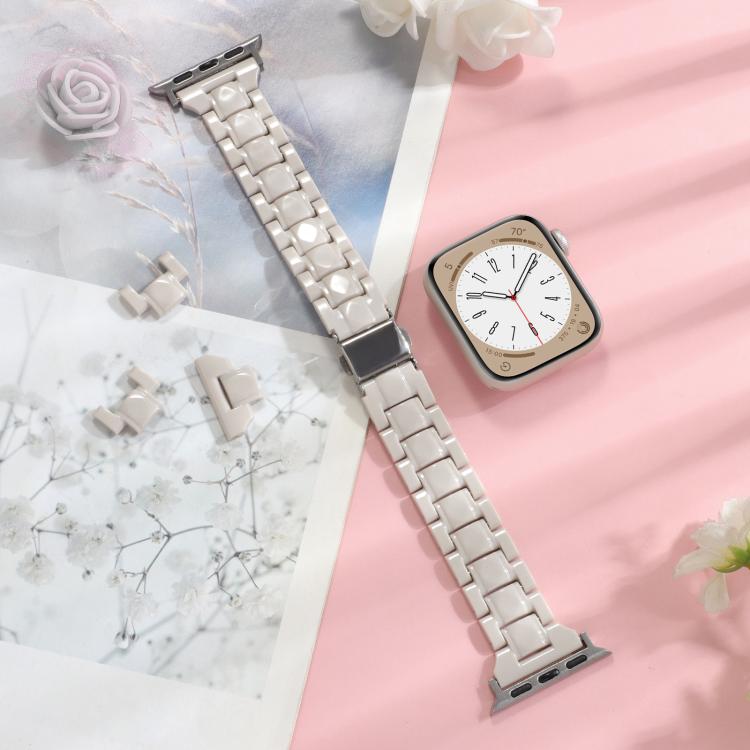 For Apple Watch 46mm / 49mm / 45mm / 44mm Small Waist Rhombus Three-bead Resin Watch Band(Milk Tea) by bashfashion