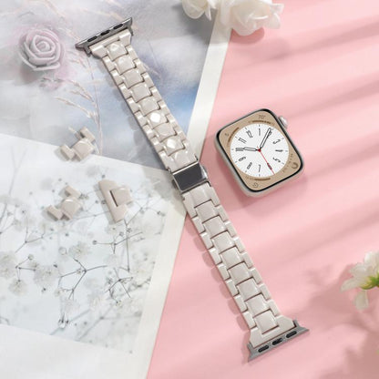 For Apple Watch 46mm / 49mm / 45mm / 44mm Small Waist Rhombus Three-bead Resin Watch Band(Milk Tea) by bashfashion